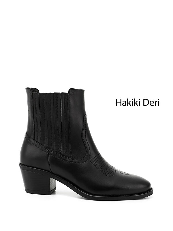 GÖNDERİ(R) Kadın ZÜMRÜT-SİYAH Kalın Topuklu Hakiki Deri Kovboy Bot