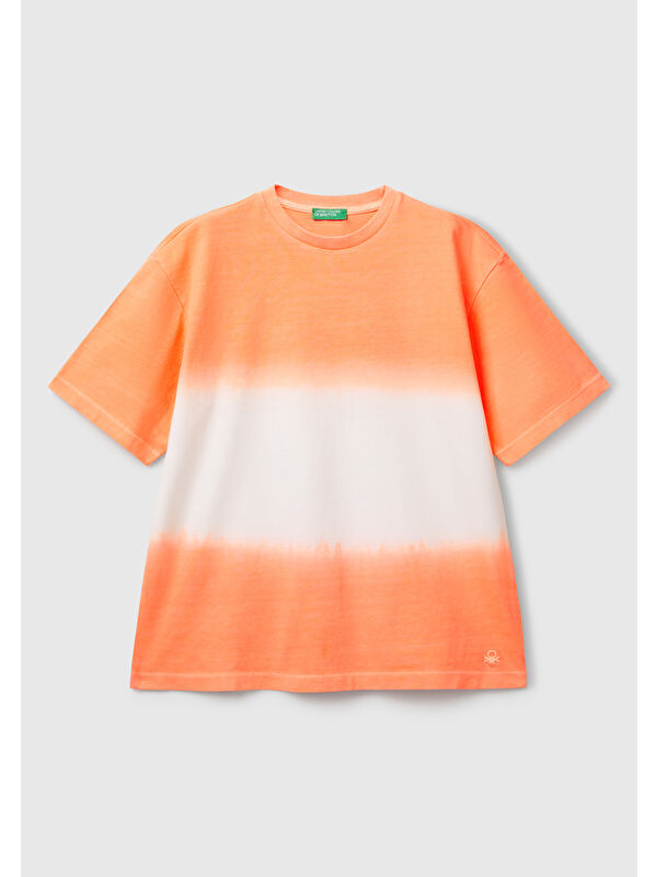 United Colors Of Benetton Erkek Çocuk Turuncu Batik Bisiklet Yaka Tişört