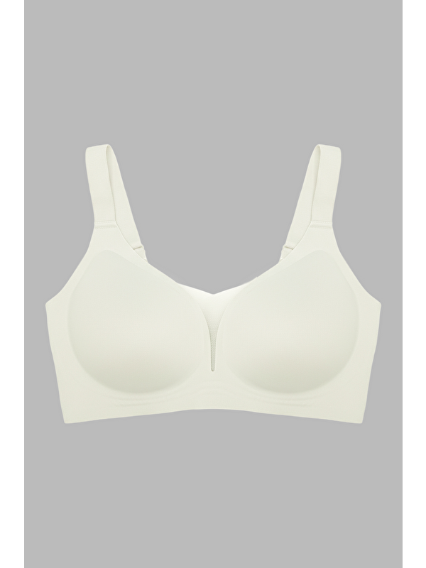Cottonhill Seamless Bra - Shape | Krem Lazer Kesim Dikişsiz Toparlayıcı Büyük Beden Tüllü Kadın Sütyen