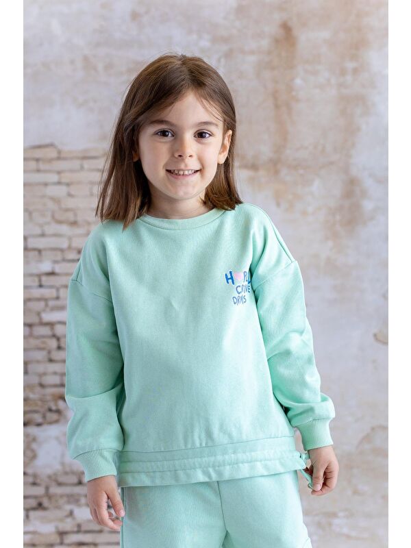 ZEYLAND Kız Çocuk Ön Arka Kalp Baskılı Sweatshirt - Yeşil