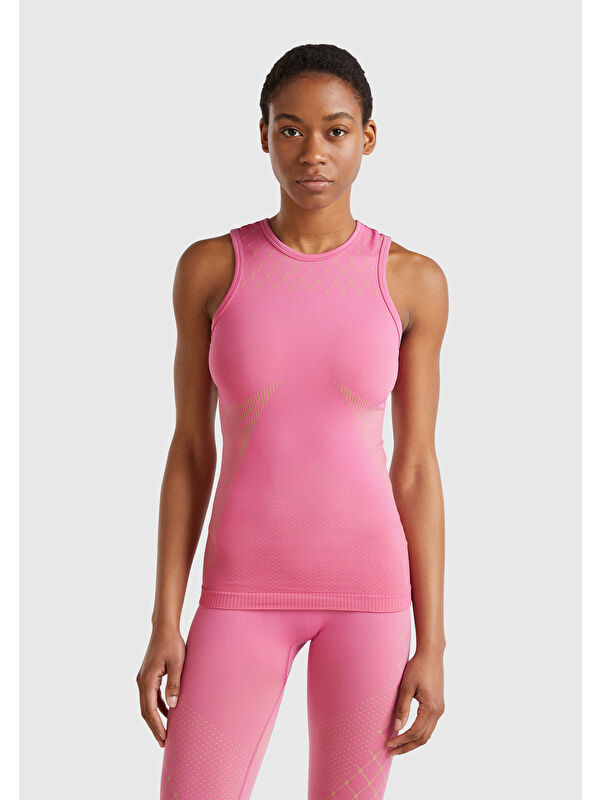 United Colors Of Benetton Kadın Pembe Desenli Dikişsiz Atlet