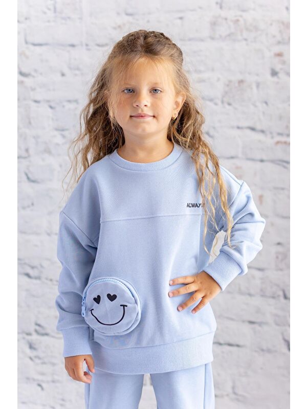 ZEYLAND Kız Çocuk Cep Detaylı Baskılı Sweatshirt - Bebek Mavisi