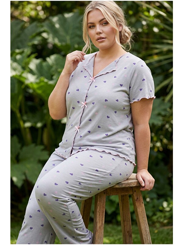 Siyah İnci Beden Fitilli Kaşkorse Örme Pijama Takım26120851