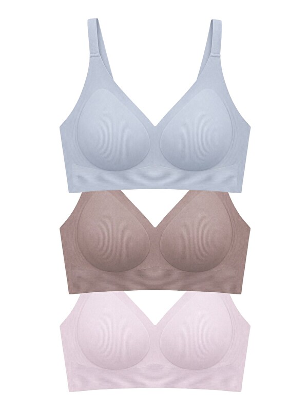 Cottonhill Seamless Bra - Velora | Lazer Kesim Balensiz Rib Dokulu Dikişsiz Kadın Sütyen 3'Lü Paket