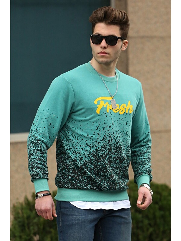 Madmext Yeşil Baskılı Bisiklet Yaka Sweatshirt