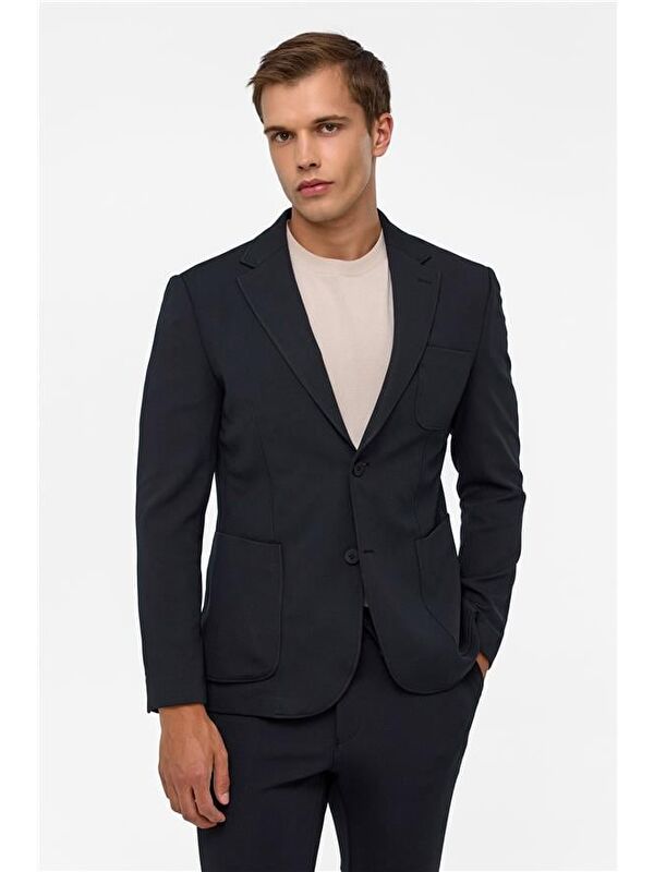 Süvari Siyah Slim Fit Düz 6 Drop Spor Takım Elbise