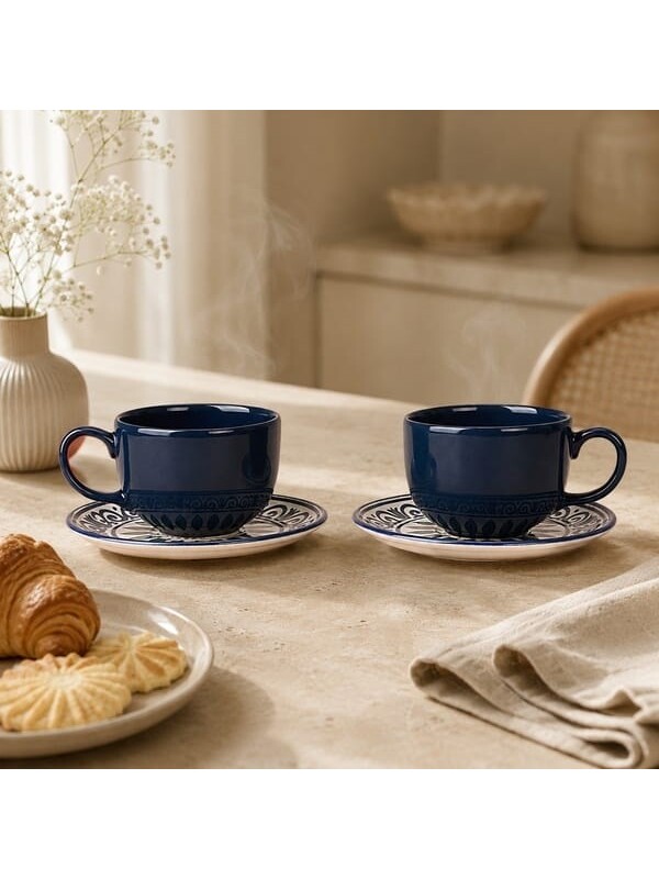 Keramika 2'li Stoneware Çay ve Latte Fincan Seti - Renkli