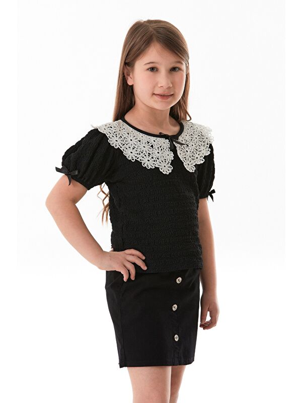 Fullamoda Fiyonk Ve Dantel Detaylı Bebe Yaka Kız Çocuk Bluz