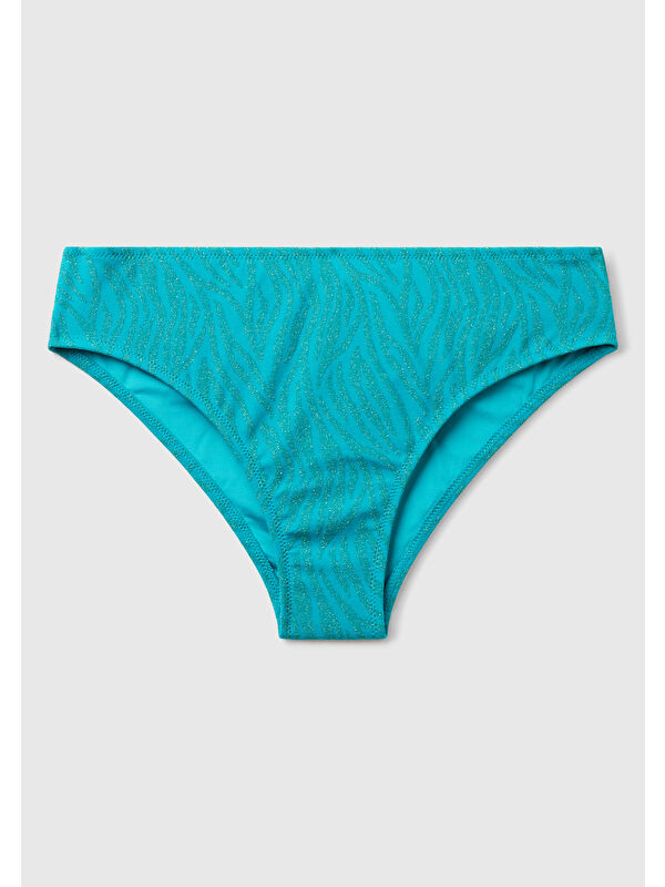 United Colors Of Benetton Kadın Turkuaz Jakarlı Zebra Desenli Klasik Kesim Normal Bel Bikini Altı