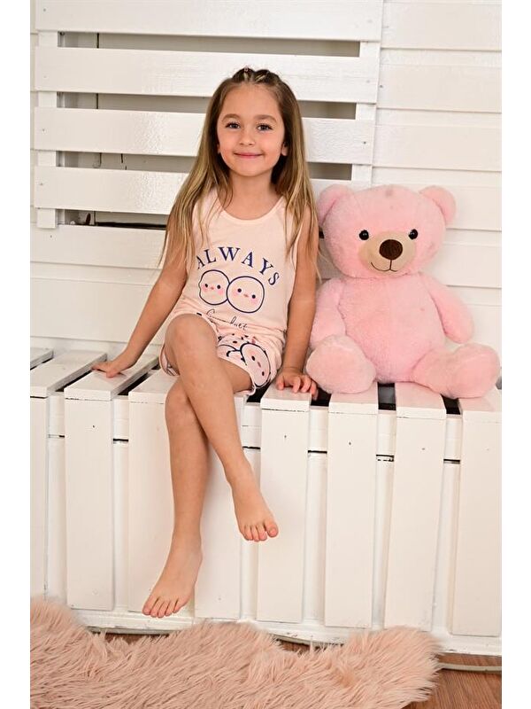 Vitmo Kız Çocuk Askılı Pijama Takımı Always Smile Somon