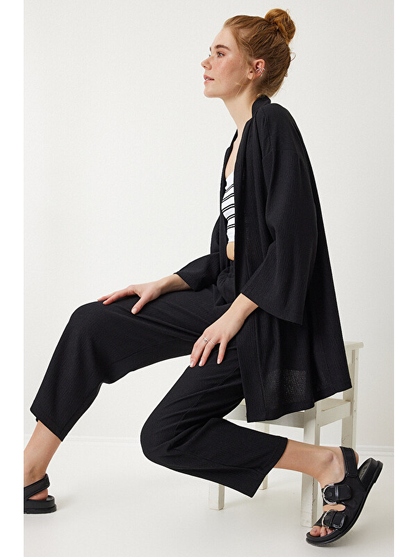 Happiness İstanbul Örme Kimono Pantolon Takımı SİYAH LBY0001