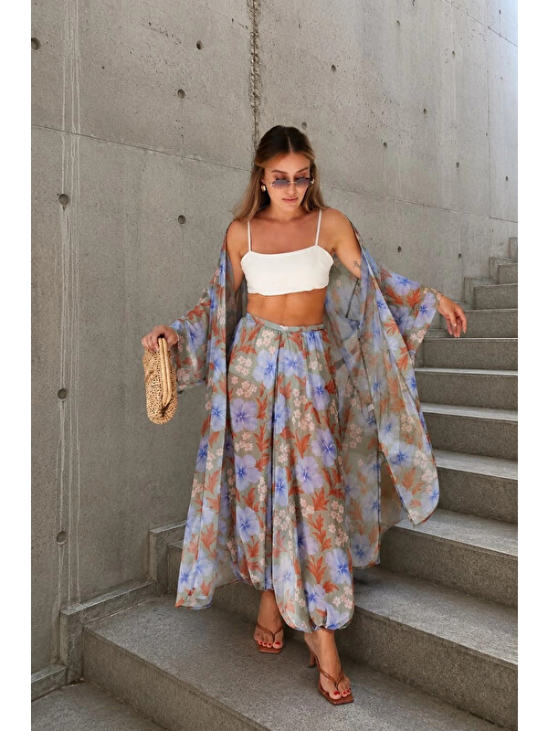 eka Kadın Çiçek Desenli Kimono Takım 1017-4145