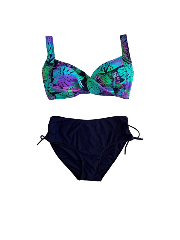 Hazelin Kadın Lacivert Turkuaz Desenli Astarlı Bikini Takımı HZL25S-LC3832