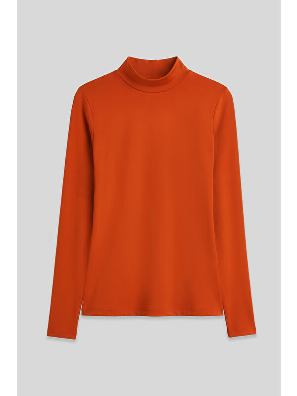 Tommylife Oranj Balıkçı Yaka Basic Uzun Kollu Kadın Body - 97306