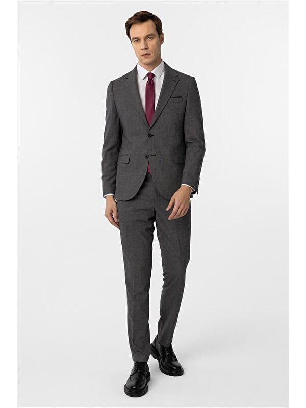 Süvari Siyah Slim Desenli Mono Yaka 6 Drop Takım Elbise