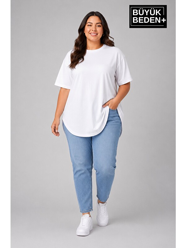 Süperlife Büyük Beden Kadın Bisiklet Yaka Basic Oval Etek Detalylı 3xl-6xl Uzun Tunik SPR26BTSK502