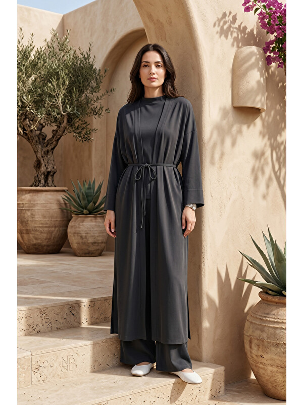 Remsa Kadriye Baştürk Modal Cupra Pantolonlu Bluz Abaya Takım 410 Siyah