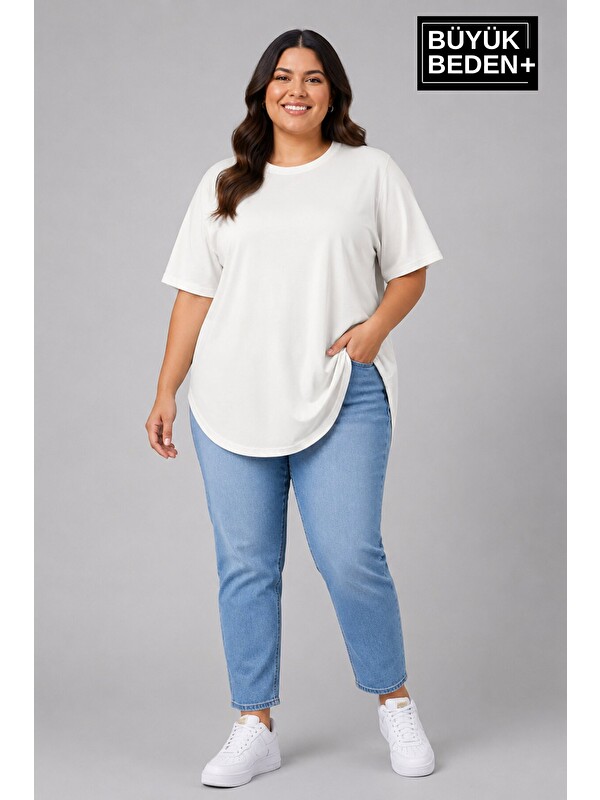 Süperlife Büyük Beden Kadın Bisiklet Yaka Basic Oval Etek Detalylı 3xl-6xl Uzun Tunik SPR26BTSK502