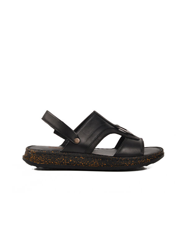 Siyah Hakiki Deri Erkek Sandalet 2050 M - Görsel 2