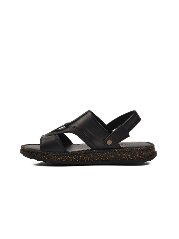 Siyah Hakiki Deri Erkek Sandalet 2050 M - Görsel 3