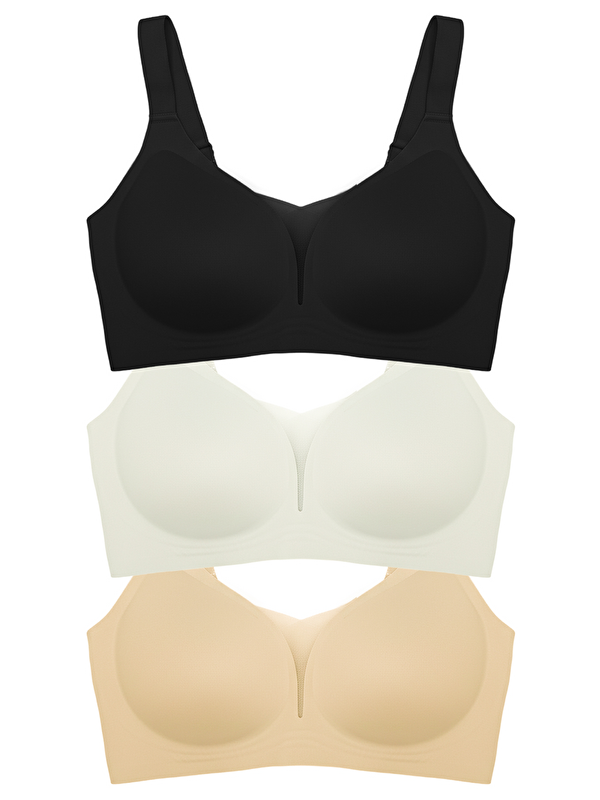 Cottonhill Seamless Bra - Shape | Lazer Kesim Dikişsiz Toparlayıcı Büyük Beden Tüllü Kadın Sütyen 3'Lü Paket