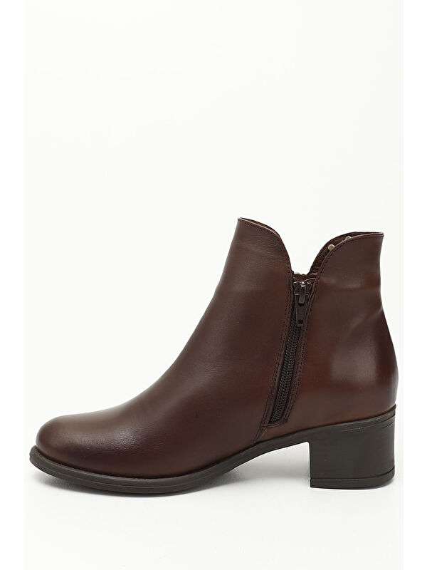 Kadın ORTA KAHVERENGİ Çift Fermuarlı Kalın Topuklu Hakiki Deri Bot - Görsel 4