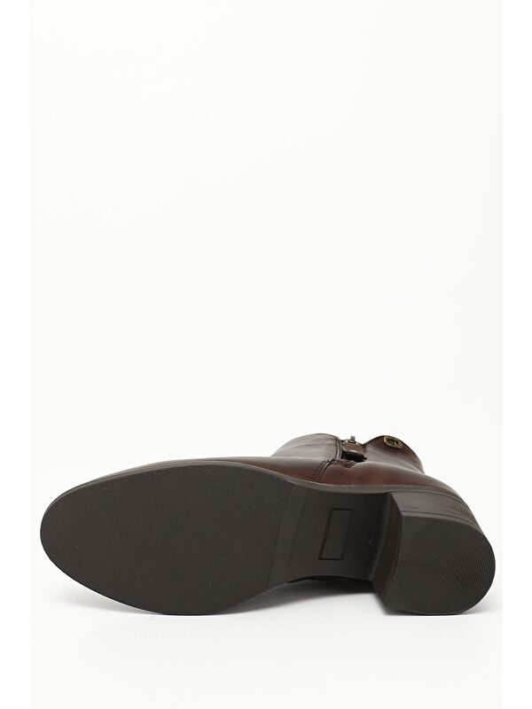 Kadın ORTA KAHVERENGİ Çift Fermuarlı Kalın Topuklu Hakiki Deri Bot - Görsel 5