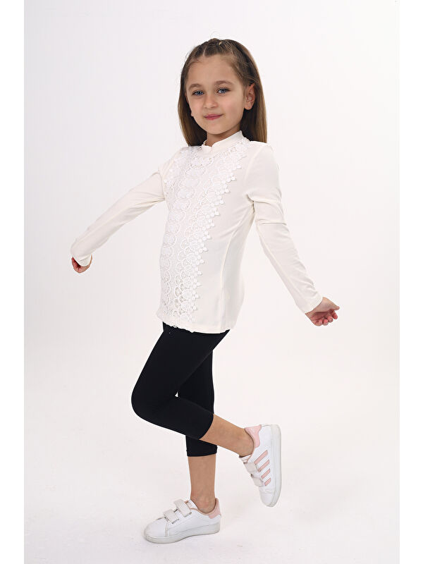 Toontoykids Kız Çocuk Önü Dantelli Okul Tişört
