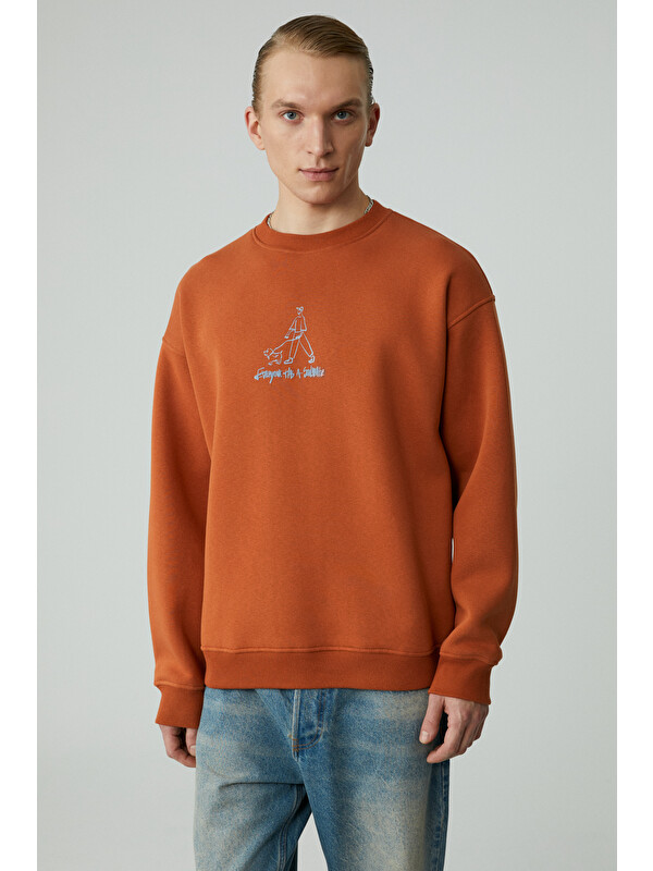 GRIMELANGE MINTY Erkek Yuvarlak Yaka 3 İplik TURUNCU Sweatshirt