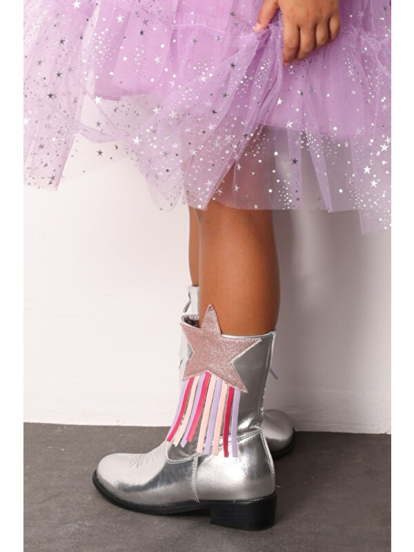 Gümüş Yıldız ve Püskül Detaylı Kız Çocuk Kovboy Bot - Görsel 4