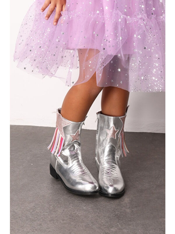 Gümüş Yıldız ve Püskül Detaylı Kız Çocuk Kovboy Bot - Görsel 5