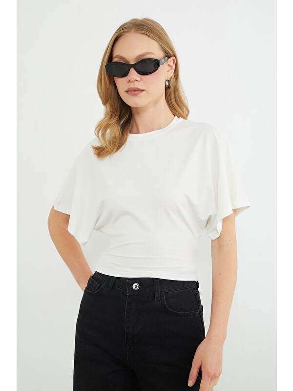 Fullamoda Yarasa Kol Bisiklet Yaka Crop Bluz