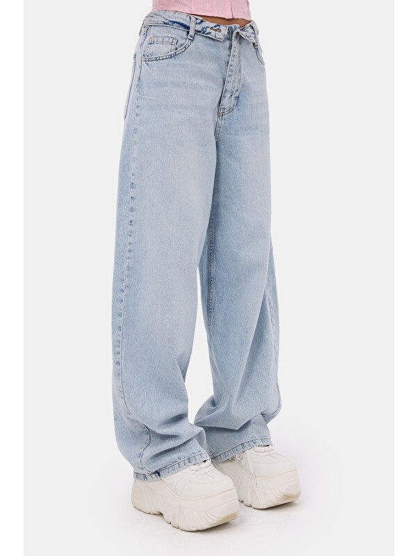It's Basic Kadın 4s6-3 Straight Fit Kemer Detaylı Özel Tasarım Denim Jean