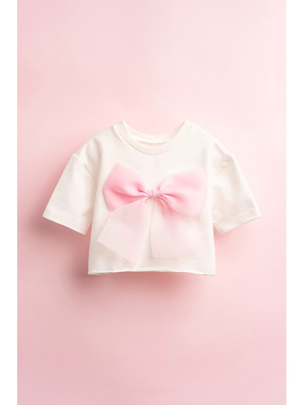 Banamio Leila Organze Fiyonklu Crop Kısa Kollu Kız Çocuk T-shirt