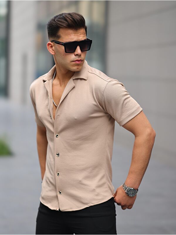 Comstar Erkek Yazlık Elastanlı Slim Fit Gömlek Yaka Kısa Kollu Gömlek