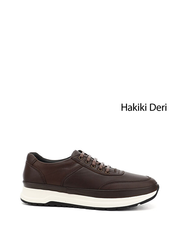 Erkek ORTA KAHVERENGİ Bağcıklı Hakiki Deri Comfort Sneaker - Görsel 2