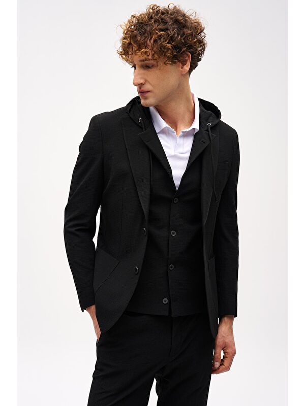 igs Erkek Siyah Slim Fit / Dar Kalıp Mono Yaka Kombinli Takım Elbise