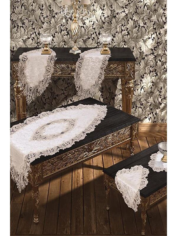Çeyiz Diyarı Elegance Salon Takımı 5 Parça Krem
