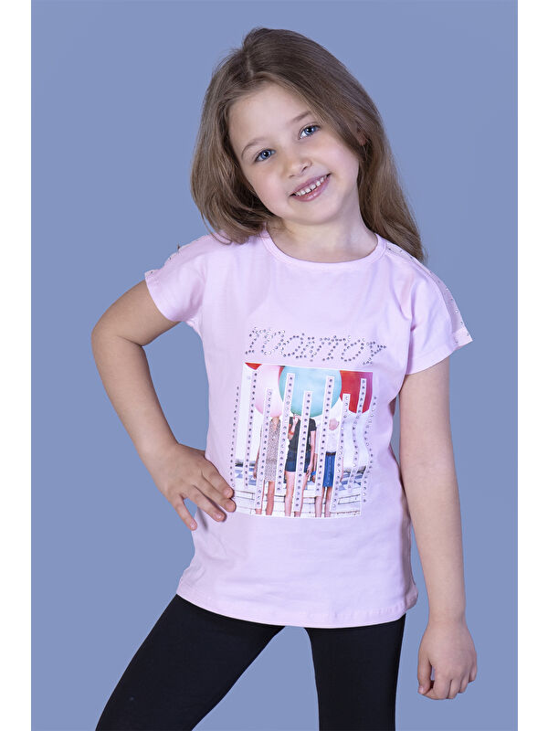 Toontoykids Kız Çocuk Dijital Baskılı Taş İşlemeli Tişört