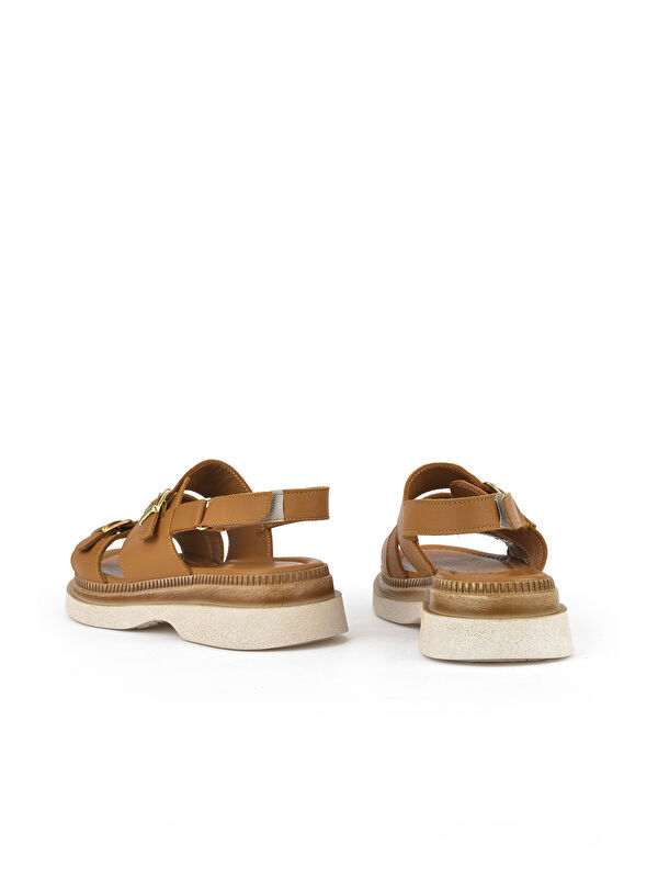 Kadın Hakiki Deri Dolgu Topuk Sandalet 1511020Z6122 Taba - Görsel 4