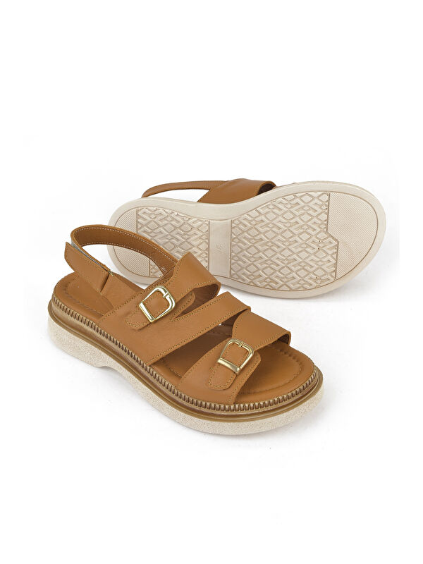 Kadın Hakiki Deri Dolgu Topuk Sandalet 1511020Z6122 Taba - Görsel 5