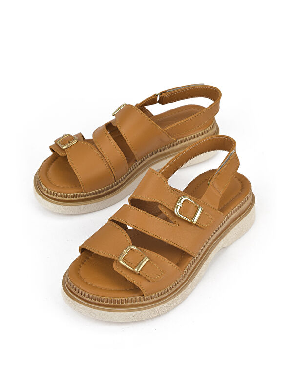 Kadın Hakiki Deri Dolgu Topuk Sandalet 1511020Z6122 Taba - Görsel 6