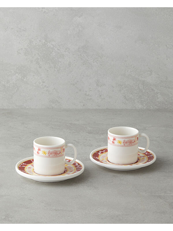 English Home Seris Bone Porselen 4 Parça 2 Kişilik Kahve Fincan Takımı 90 ml Pembe - Sarı