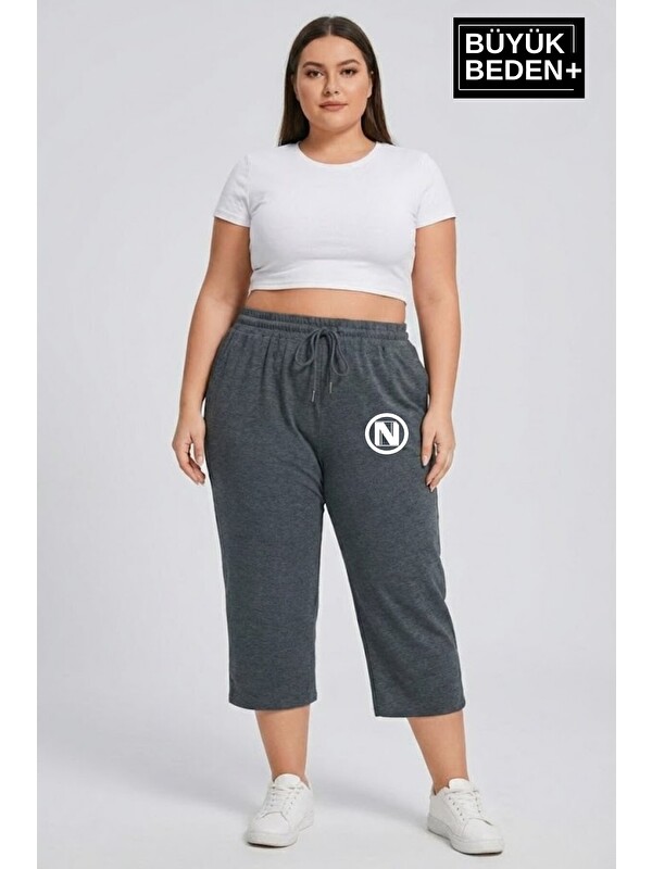 Süperlife Büyük Beden N Baskılı Kadın Şort Kapri Rahat Kalıp Cepli Bağcıklı 3XL-6XL SPR26BSRK591-19