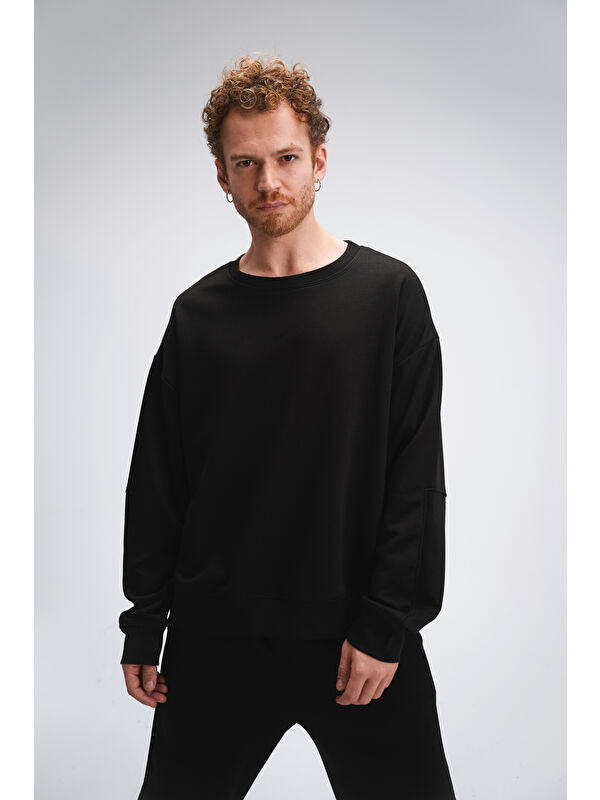gothamVibes Erkek Timeless Oversize Siyah Sweatshirt