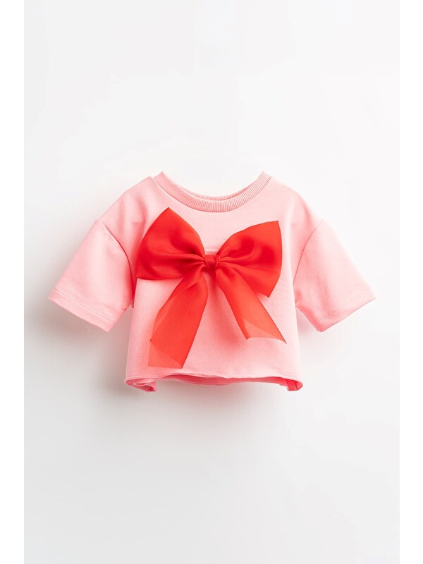 Banamio Leila Organze Fiyonklu Crop Kısa Kollu Kız Çocuk T-shirt