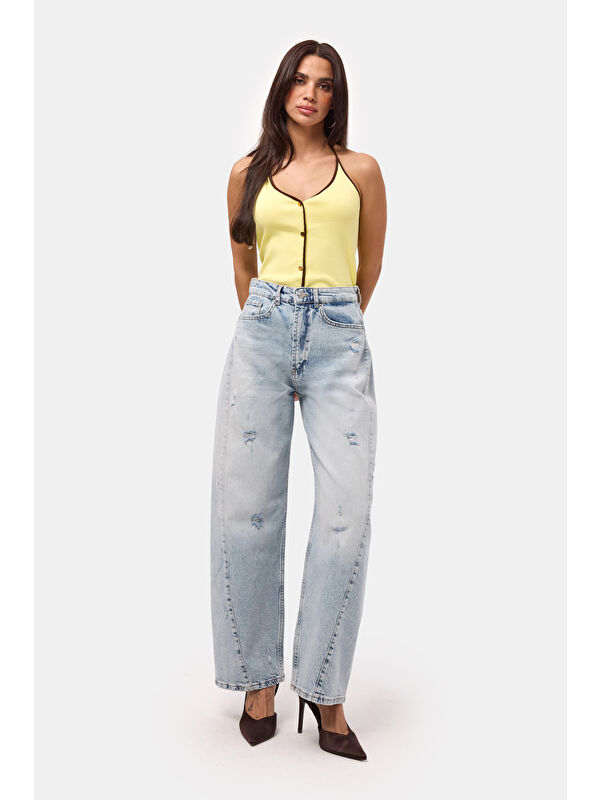 It's Basic Kadın Jean Renk 12s6-3 Mid Rise Baggy Barrel Fit Denim Jean