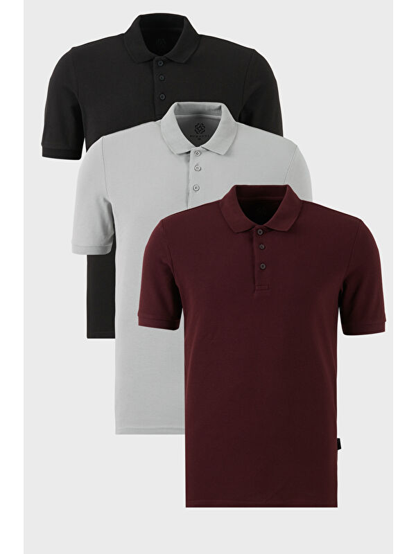 Buratti Pamuklu Regular Fit Düğmeli Polo Yaka 3'lü Paket %100 Pamuk Tişört 5902127S3