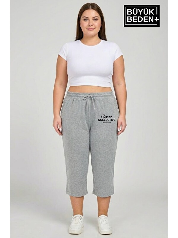 Süperlife Kadın Büyük Beden Unified Collective Baskılı Beli Lastikli Bol Paça Kapri Şort 3XL-6XL SPR26BSRK591-