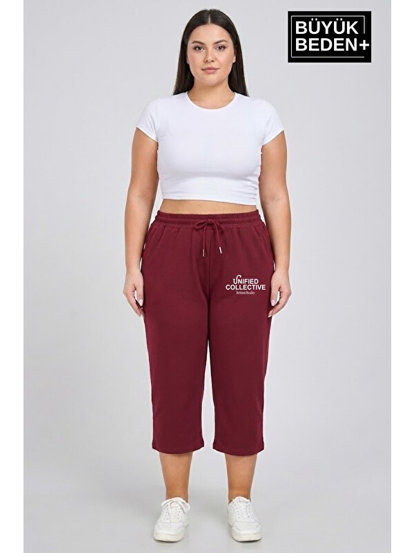 Süperlife Kadın Büyük Beden Unified Collective Baskılı Beli Lastikli Bol Paça Kapri Şort 3XL-6XL SPR26BSRK591-